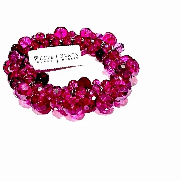 WHITE HOUSE BLACK MARKET Magenta Pink Cluster Bead Elastic Bracelet | NWT - Picture 1 of 9